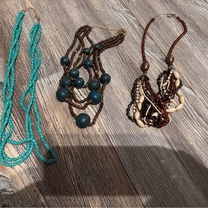 Blue and Brown Pendant Necklaces Set